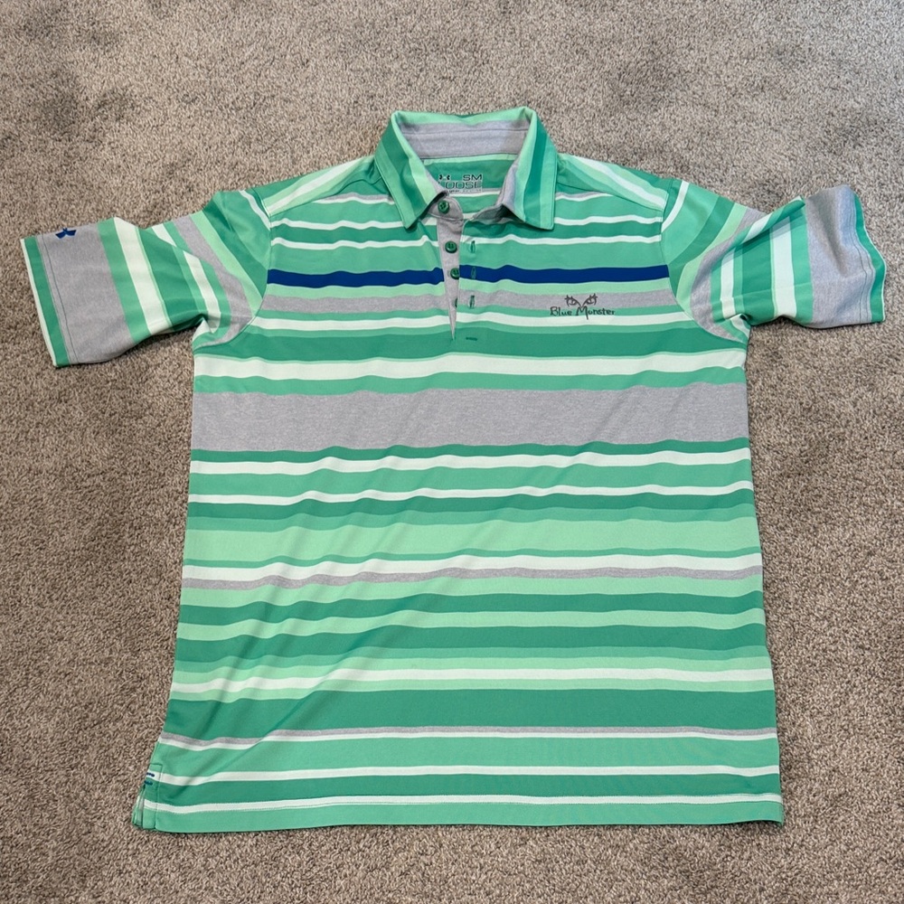 Under Armour Green & Mint Striped Polo
